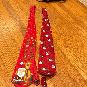 2 Festive Holiday Red Ties Set